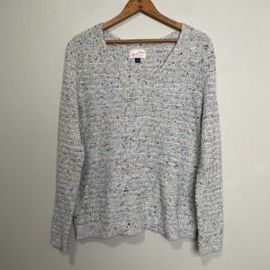 Universal Thread V-neck Long Sleeve Knit Sweater Gray Multicolor M-L